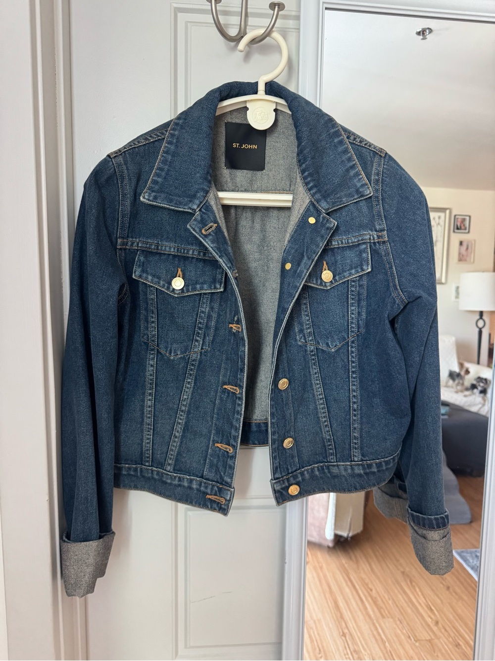St. John Dark Blue Denim Trucker Jacket
